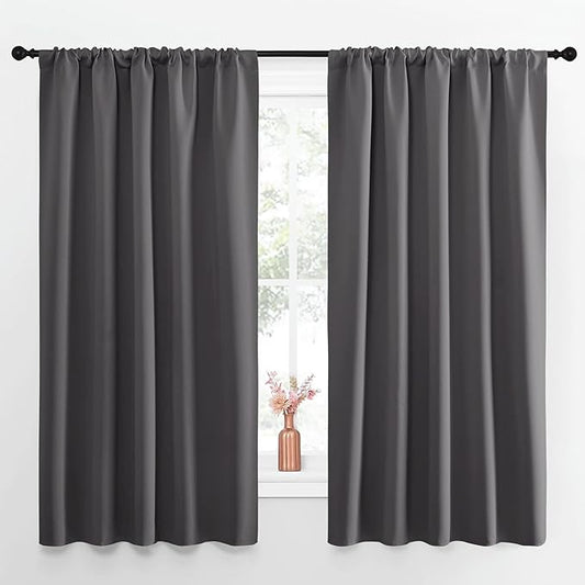 NICETOWN Blackout Curtain Panels for Window - Energy Efficient & Noise Reducing Thermal Insulated Rod Pocket Blackout Drapes/Draperies for Living Room (Grey, 2 Panels, W52 inches x L63 inches)