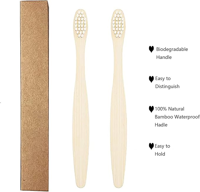 SEVENHEAD Bamboo Toothbrushes for Adults & Kids - Family Set 6+4 PCS, Soft Bristles, Natural Biodegradable BPA Free Eco-Friendly Wooden Toothbrush, White