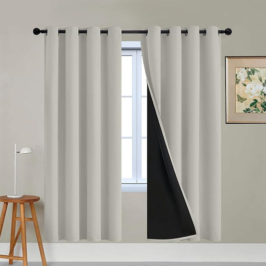 Yakamok Cream Beige 100% Blackout Curtains, Thermal Insulated Total Blackout Drapes for Bedroom, Heat Blocking Window Curtains for Living Room(52Wx72L, 2 Panels)