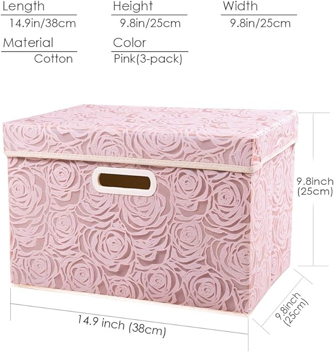 PRANDOM Collapsible Storage Boxes with Lids Fabric Decorative Storage Bins Cubes Organizer Containers Baskets with Cover Handles Divider for Bedroom Closet Living Room 14.9x9.8x9.8 Inch 3 Pack