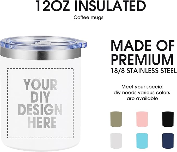 Personalized Custom Tumbler Print in USA 12oz 50Pcs Stainless Steel Travel Coffee Cup with Lid & Straw Double Wall Insulated Mug With Colorful Text Logo Photo