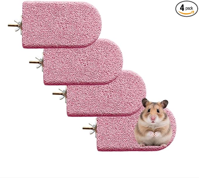 4PCS Lava Ledge for Small Pets/Chinchilla/Hamster/Parrot, Pink(L) | Grinding Claws & Jumping, Safe Natural Volcanic Rock, Reduces Random Chewing
