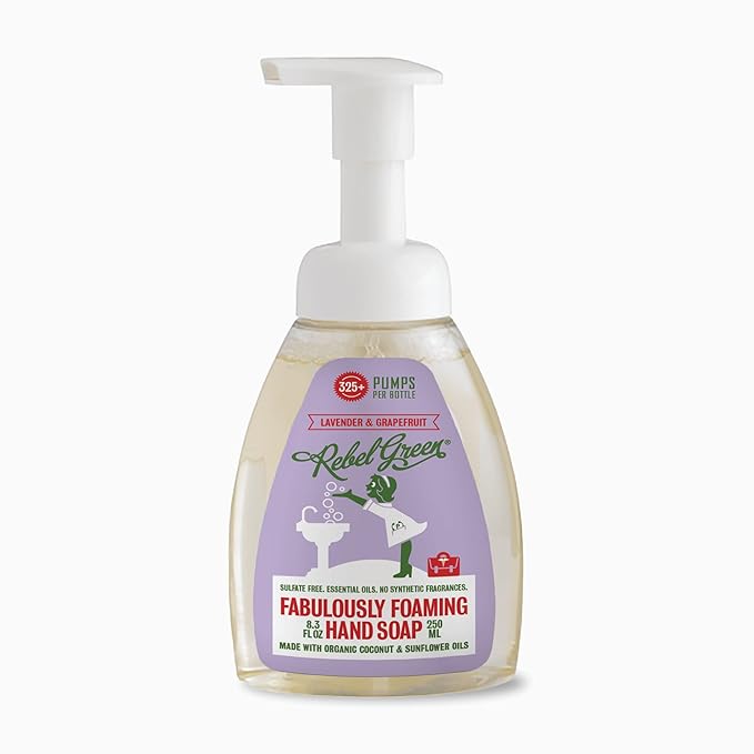 Rebel Green Fabulously Foaming Hand Soap - Moisturizing Natural Foaming Hand Wash with Lavender & Grapefruit Scent - Bathroom & Kitchen Pump Hand Soap - 8oz, Pack of 6