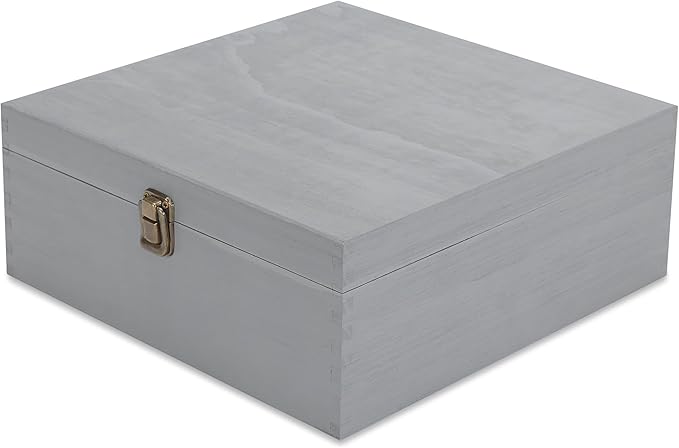 makerflo Large Grey Pine Wood Memory Box with Black Felt Inside, Hinged with Clasp, Keepsake Wooden Box Ideal for Craft and Personalization (Laser Engraving, Epoxy, UV DTF, and Vinyl) – Pack of 12