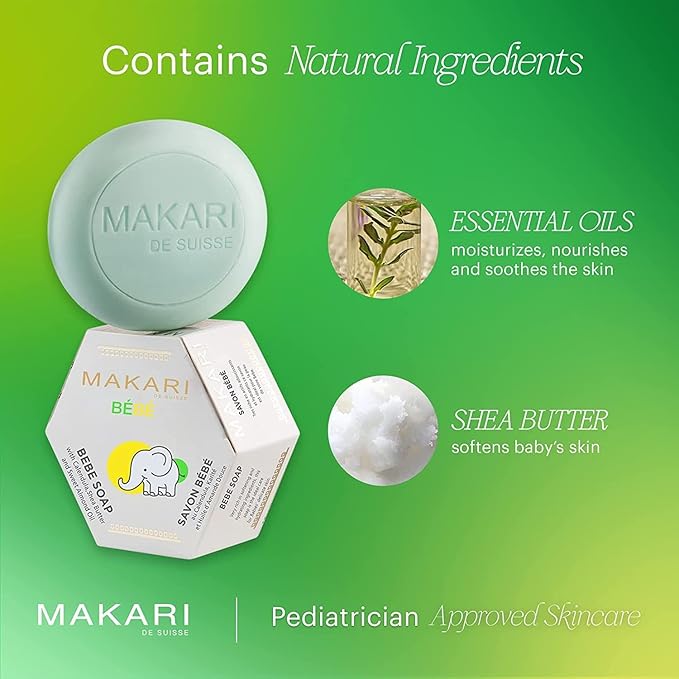 MAKARI Baby Soap 2 Pack (5.4oz) | Moisturizing Daily Bar Soap for Delicate Skin | Mild Cleansing Children’s Bath Bar With Shea Butter and Non-Irritating Botanical Ingredients