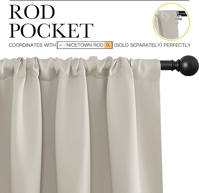 NICETOWN Blackout Curtains for Bedroom, Blackout Curtain Panels, Natural, 1 Pair, 70 by 63-inch, Window Treatment Energy Saving Thermal Insulated Solid Rod Pocket Blackout Drapes/Draperies