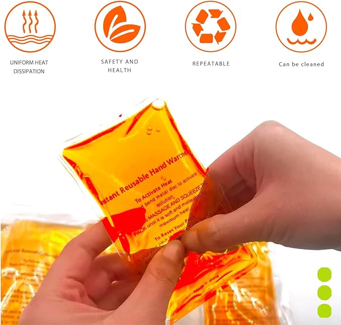 Reusable Snap Heat Pack Hand Warmer - Click Boil Heat Pocket Pouch Gel for Camping, Outdoor, Indoor Working