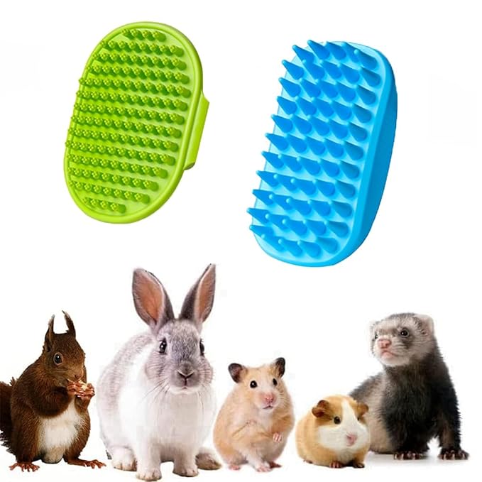 2PCS Dog Bath Scrubber Brush Rabbit Shampoo Brush for Small Animal Shower Washing Brush with Adjustable Handle for Pets Grooming Ferret Guinea Pig Squirrel (Short & Long Pins)