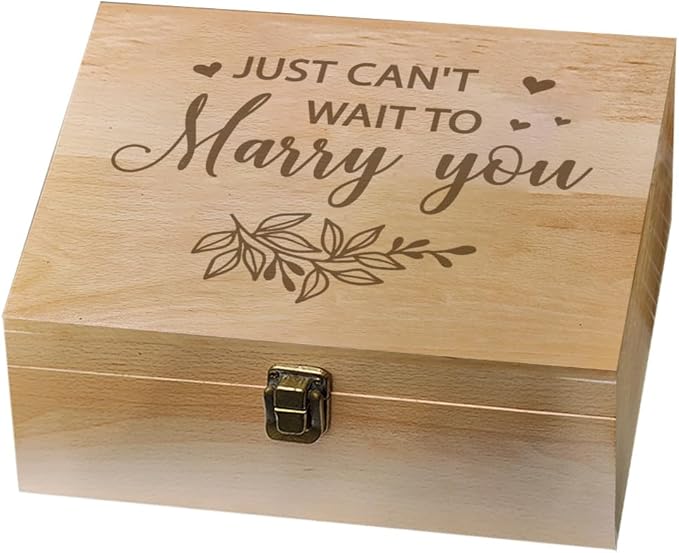 arricraft 1 Pc Wedding Wooden Memory Keepsake Box, Just Can't Wait to Marry You Memory Box with Hinged Lids Boudoir Photo Boxes for Home Storage Keepsake Chest for Anniversary, Memory, Valentines Day