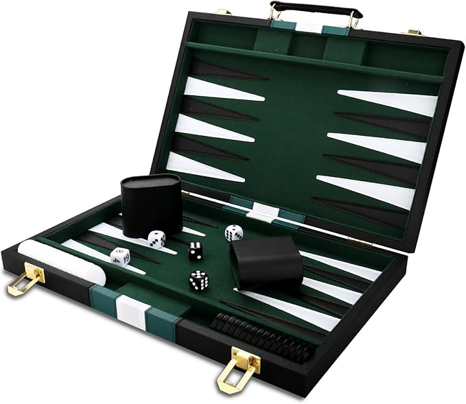 Backgammon Set - Classic Board Game with Premium Leather Case - Portable Travel Strategy Backgammon Game Set for Adults, Kids (18inch, Black)