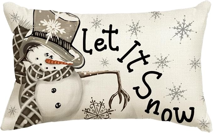 AVOIN colorlife Christmas Winter Polka Dot Snowman I Smell Snow White Throw Pillow Cover, 12 x 20 Inch Winter Holiday Cushion Case Decoration for Sofa Couch