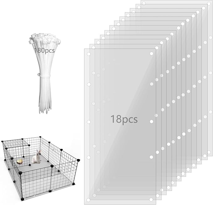 18PCS Pet Cage Guard, Rabbit Urine Guard, 13.8" x 5.9" Pet Cage Edge Liner with 180PCS Ties for Rabbit, Guinea Pig, Hamster, Chinchilla, Hedgehog, Ferret, Bunny
