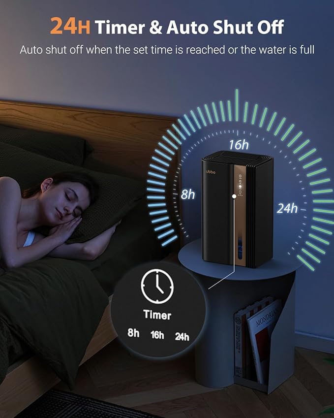 Dehumidifiers for Home, 850 sq.ft 95oz Dehumidifier with Drain Hose Timer Sleep Mode Auto-Off 7 Colors Light, Dehumidifiers for Basements Bathroom Bedroom RV Black Gold