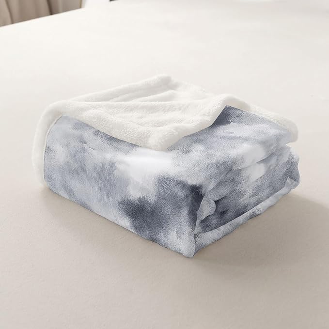 Feelyou Gray Fleece Throw Blanket Twin 60"x80" Kids Tie Dye Watercolor Sherpa Blanket Plush Fuzzy for Bed Couch Chair Living Room, Dreamy Girly Bed Blanket Room Decor