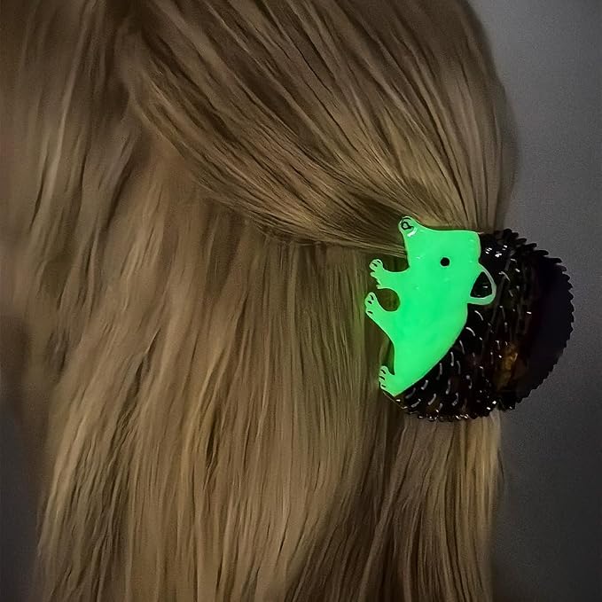 Autumn Hedgehog Shape Hair Claw Clip Glow in the Dark Animal Non-Slip Hair Accessories for Thin Medium Hair Women Girls
