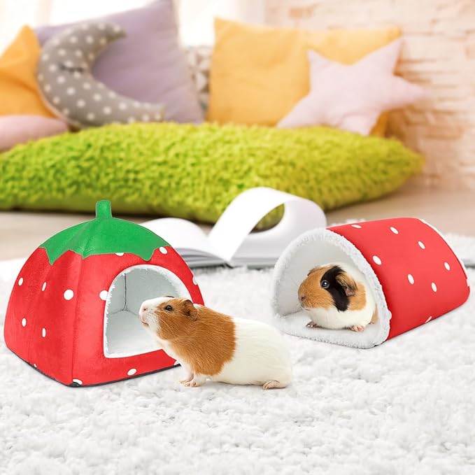 Guinea Pig Hideout with Tunnel, Washable Fleece House Bed | Chinchilla Hideaway, Enrichment Toys, and Cage Accessories for Ferret Hedgehog Small Animal