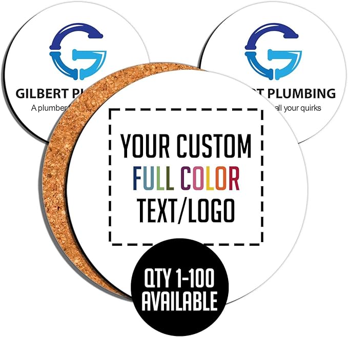 Personalized 3.75” Gloss White Round Coaster with Cork Back - Custom Bulk Promotional Items with Your Logo - Dye Bulk Company Small Business Party Favors