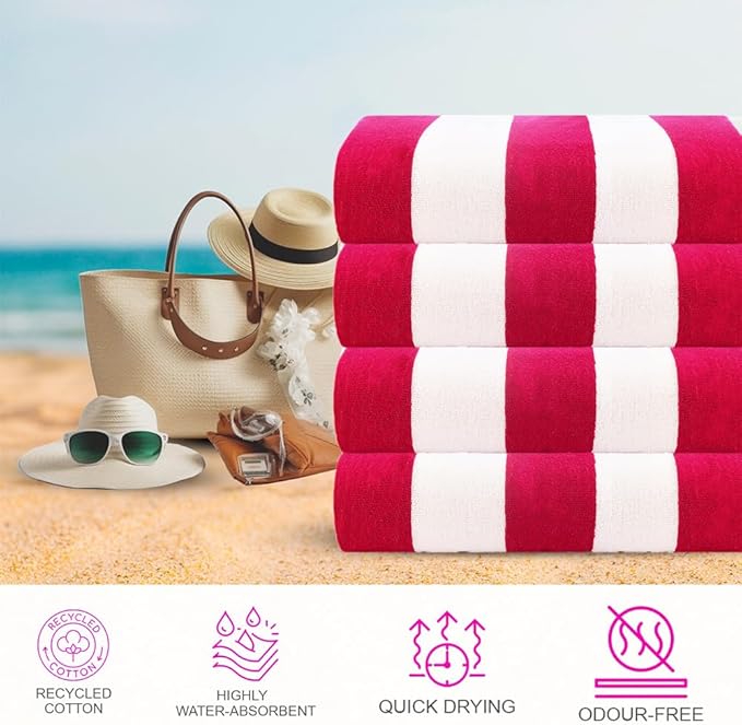 CASA COPENHAGEN Cabana Towel Designed in Denmark Rough and Tough, Quick Dry, Beach, Pool, Bath & Shower 30x60 inches 32 Pieces Cotton Beach Bath Towels Set - Pink