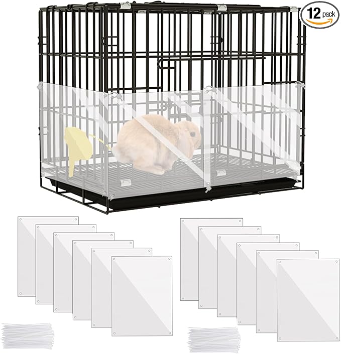 KEYIDE 12 Pcs Urine Guard for Rabbit, Guinea Pig, Ferret Transparent 12'' x 10'' Plastic Sided Liner Cage Accessories Prevent Scatter