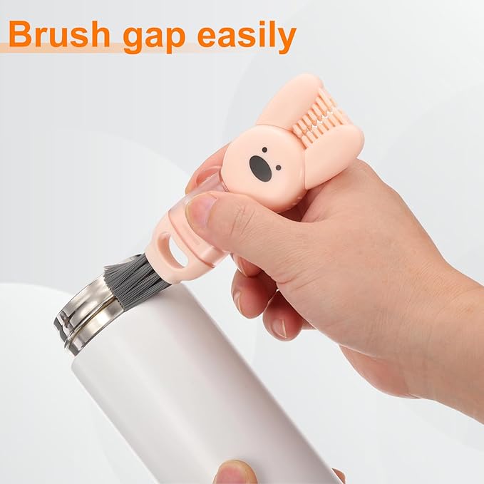 uxcell 3pcs Cup Lid Cleaning Brush, Water Bottle Cleaner Brush with Rabbit Pattern, for Tight Spaces, Bottle Gap White