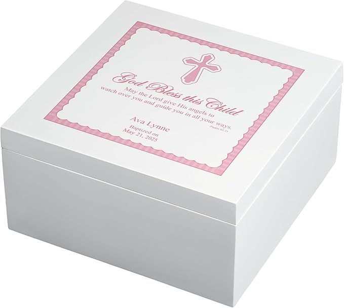Let's Make Memories Personalized Keepsake Box for Blessed Child - Memories Box - Baptism - Confirmation - For Girls (Pink) - 6" Hx12 Sq