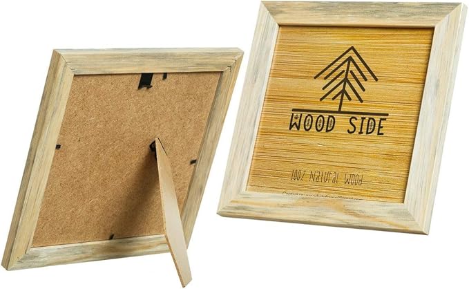 Rustic Wooden Square Picture Frames 8x8 - Set of 2 - Natural Solid Eco Wood with Real Glass for Wall Mounting and Tabletop Photo Frame
