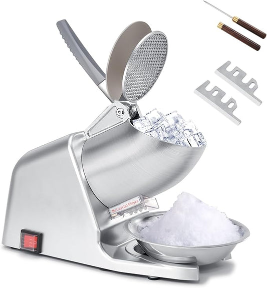 300W 178 lbs/hr ETL-Listed Dual Blade Electric Ice Shaver Machine with Ice Pick, Ice Crusher for Home Use and Commercial, Shaved Ice Machine, Ice Grinder, Silver