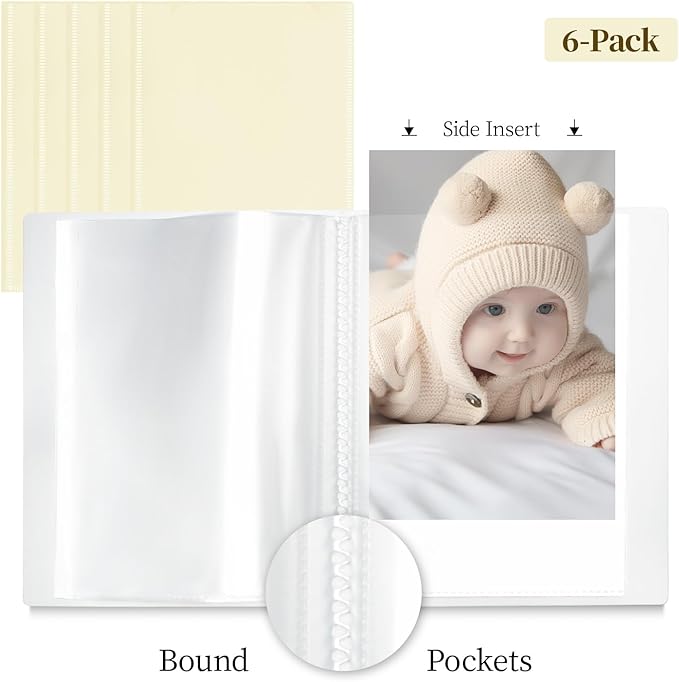 Vienrose Small Photo Album 6-Pack 5 x 7 Photo Book Album, Each Picture Book Holds 52 Photos Mini Photo Book with Customizable Cover, Postcard Album, Baby Photo Albums (Beige)