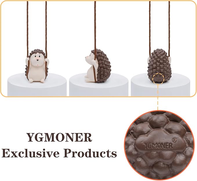 YGMONER Cute Swinging Hedgehog Car Rear View Mirror Hanging Accessories Funny Car Interior Decor Gifts for Women Men (Hedgehog)