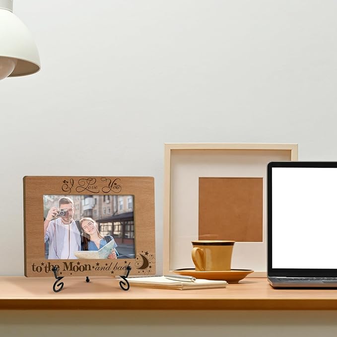 I Love You to The Moon and Back Wood Photo Frame Gifts for Men Women Wife Husband, Tabletop Display 4 x 6 Picture Frame Honeymoon Wedding Gifts for Couple, Home Office Desk Holiday Decoration -19