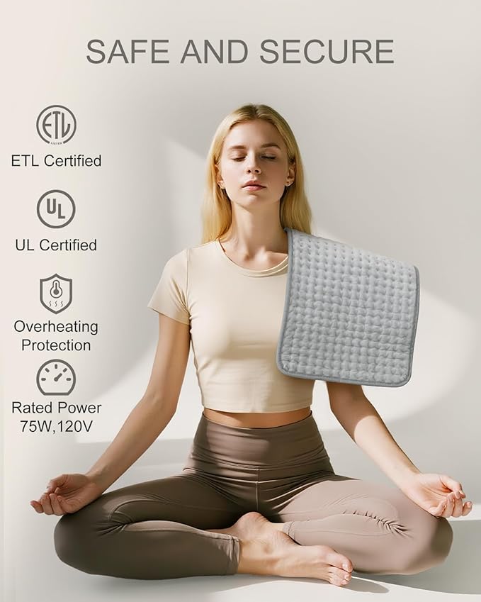 Electric Heating Pad for Period Cramps & Back Pain Relief, Birthday & Mothers Day Gifts for Mom Dad Women Men, Portable Heat Pad for Neck and Shoulders, 10 Heat Settings, ETL Certified, 12"x24", Gray