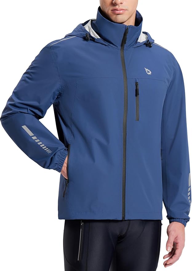 baleaf Men's Rain Jacket Waterproof Windbreaker Raincoat Running Cycling Hiking Gear Hood Lightweight Reflective Packable