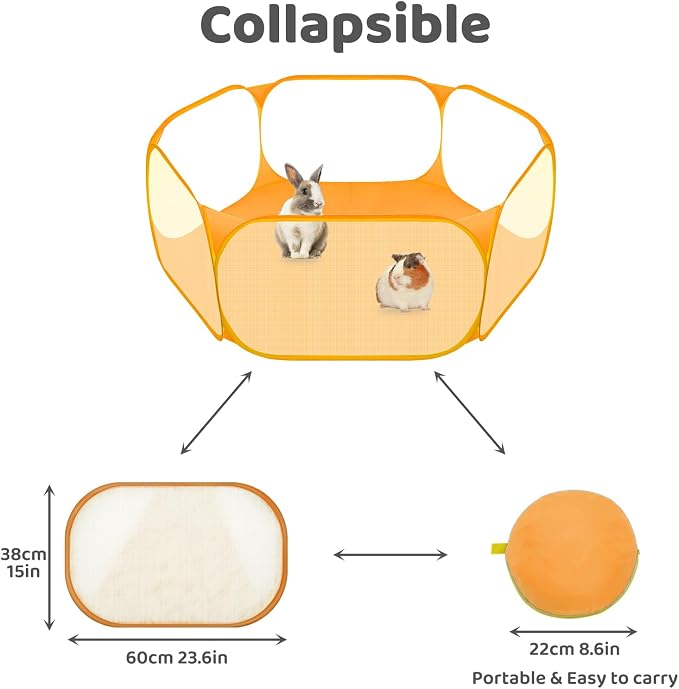 Amakunft Small Animal Playpen, Pop-Up Portable Play Yard for Guinea Pigs, Rabbits, Hamsters, Hedgehogs, Foldable Exercise Fence with Breathable Mesh for Indoor Outdoor Use