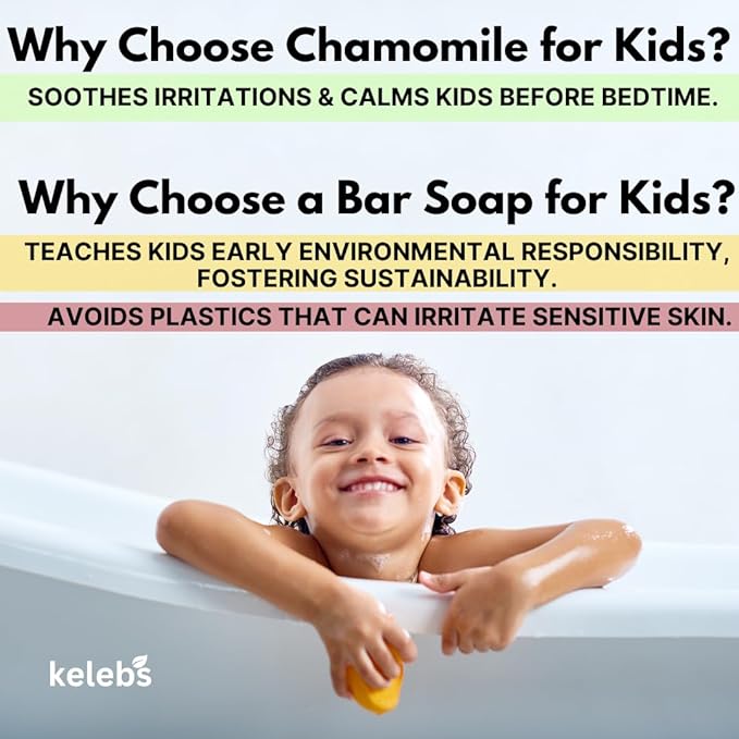KELEBS Hypoallergenic Kids Soap Bar 7 Bars - Organic & Gentle Chamomile Body Wash for Children - Natural Ingredients, Fun Bath Time | Value pack