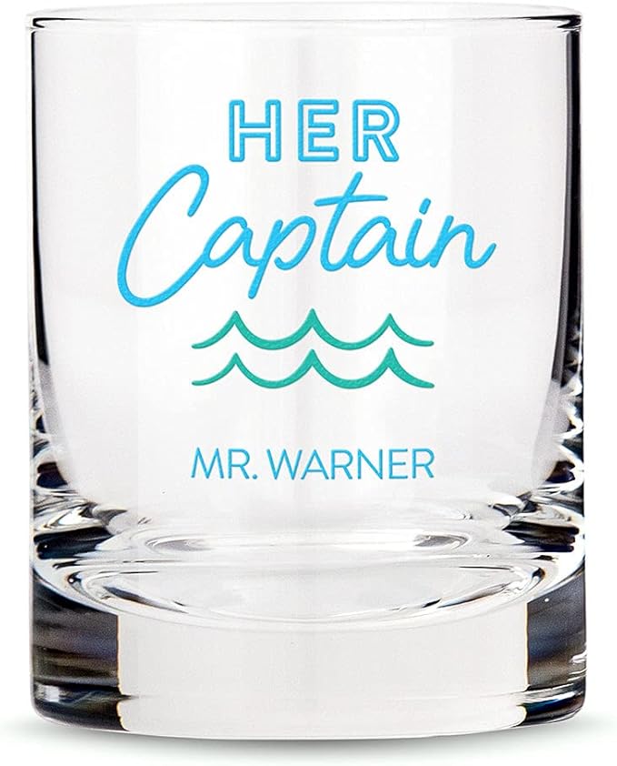 WEDDINGSTAR Personalized Whiskey Glass 11oz - Her Captain Print