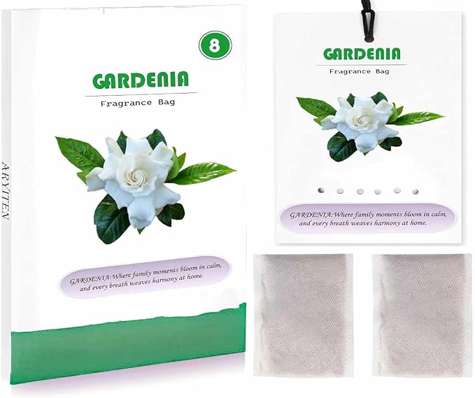 8 Packs Large Gardenia Scented Sachets for Closet Deodorizer Drawers, Hanging Long Lasting Potpourri Bags Home Fragrance Air Freshener