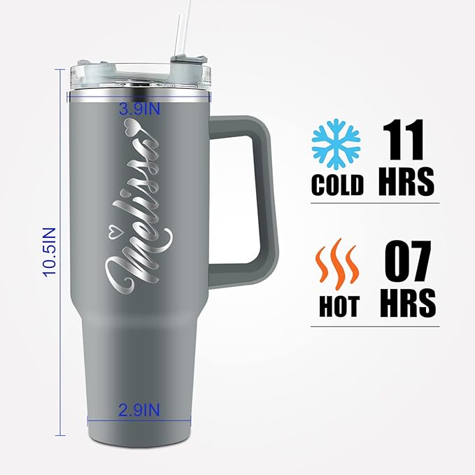 Personalized 40oz Tumbler with Handle Custom Insulated Stainless Steel Coffee Cups Travel Mug with Engraved Name and Straw Lid Customized Gifts for Women Men Dad Mom Father's Day