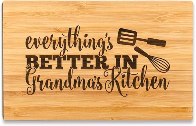 Andaz Press Laser Engraved Small Bamboo Wood Cutting Board, 9.5 x 6-inch, Everything is Better in Grandma's Kitchen, 1-Pack Grandma Mother's Day Mom's Birthday Grandma Cutting Board Grandma Gift Ideas