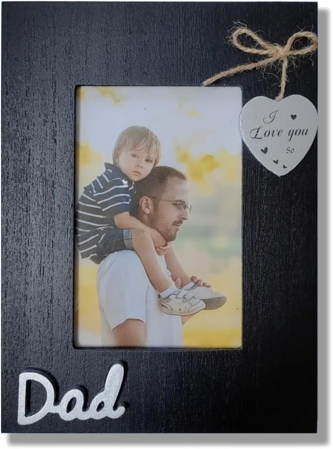 Dad I Love You so Picture Frame 4x6 Vertical,Black Wooden Heart Photo Frame for Father,Father Day Gift,Gift for Dad Birthday,Christmas,Thanksgiving,New year