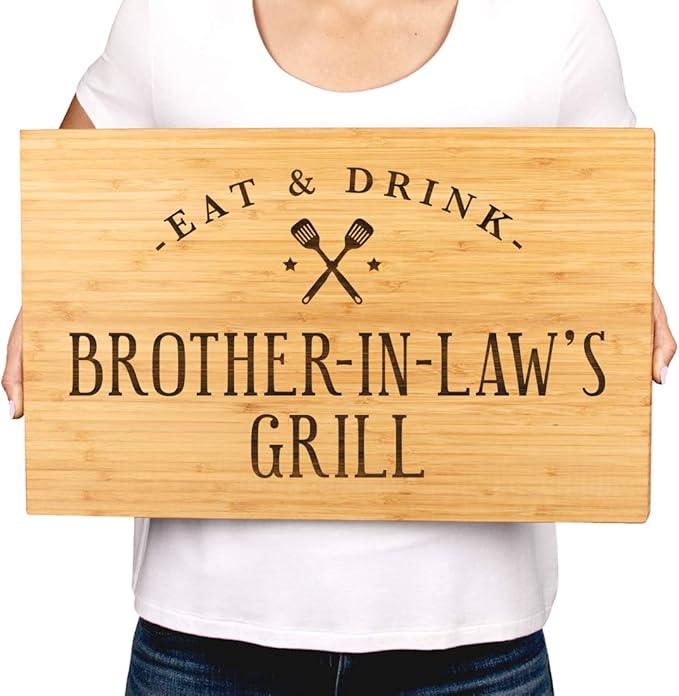 Andaz Press Large Bamboo Wood BBQ Cutting Board Gift, 17.75 x 11-inch, Brother-In-Law's Grill, 1-Pack, Laser Engraved Serving Chopping Board Christmas Birthday Chef Kitchen Ideas