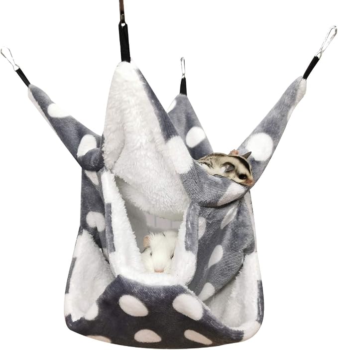 LEFTSTARER Rat Ferret Sugar Glider Cage Hammock Bedding Small Pet Cage Accessories Toy Triple-Layer Hammock Bedding for Hamster Guinea Pig Sugar Glider Rat Ferret Chinchilla Playing Sleeping(Grey)