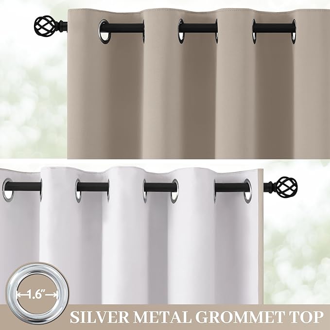 Yakamok 100% Blackout Curtain Panels 84 inches Cold and Light Blocking Drapes for Nursery, 2 Thick Layers Thermal Insulated Draperies (2 Pieces, 50 Wide Each Panel, Natural Front with White Backing)