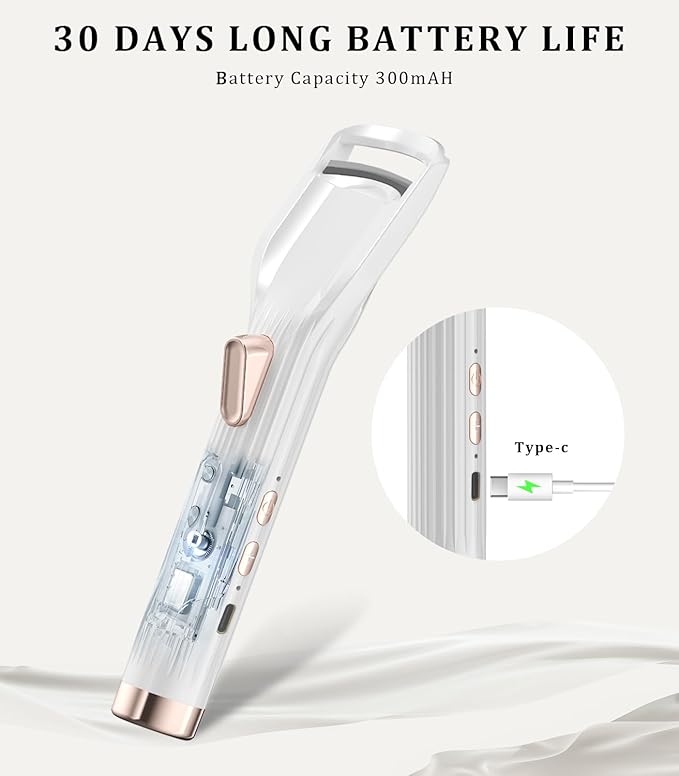 Heated Eyelash Curler Premium PRO - Fast Heat up in 8s - 24 Hours Long Lasting - Rechargeable Electric Eyelash Curler with Type-C, Innovative L Silicone, 2 Heat Modes, Anti-Burn Eyelid, White-FC