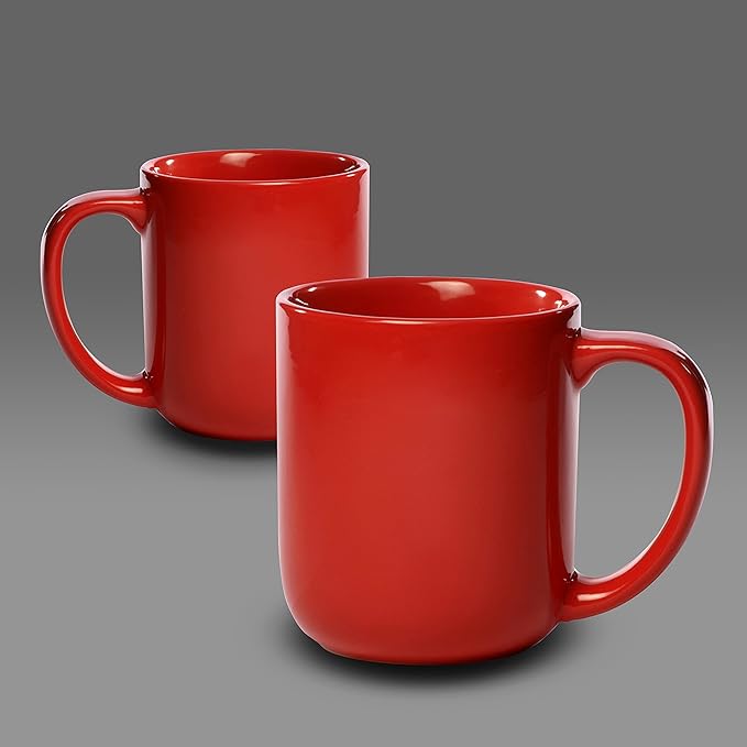 DISCOUNT PROMOS Vibrant Color Glossy Ceramic Mugs 16 oz. Set of 10, Bulk Pack - Perfect for Tea, Espresso, Cappuccino, Hot Cocoa - Red