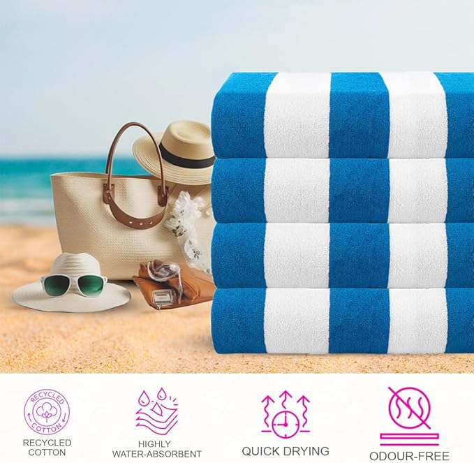 CASA COPENHAGEN Cabana Towel Designed in Denmark Rough and Tough, Quick Dry, Beach, Pool, Bath & Shower 30x60 inches 32 Pieces Cotton Beach Bath Towels Set - Turquoise