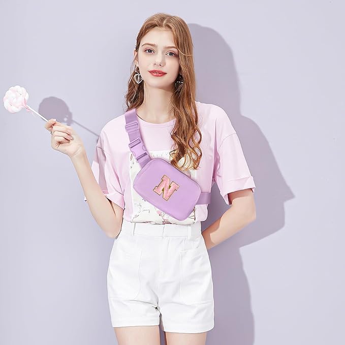 Gitus Initial Belt Bag Fanny Pack Crossbody Bag for Girls Birthday Gifts Age 8-10 Teen Girl Gifts Trend Stuff Personalized Letter Gifts for Daughter Sister (Lavender-N)