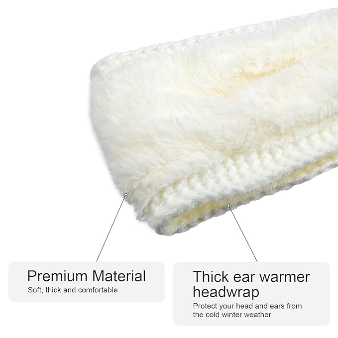 AQOKKA Knit Winter Headbands for Women Fuzzy Wool Fleece Lined Ear Warmers Elastic Turban Crocheted Head Wrap Winter Accessories for Women Cold Weather