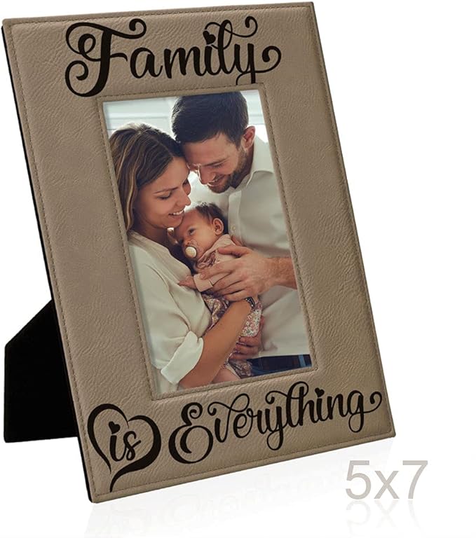 KATE POSH Family is Everything Engraved Leather Picture Frame (5x7-Vertical)