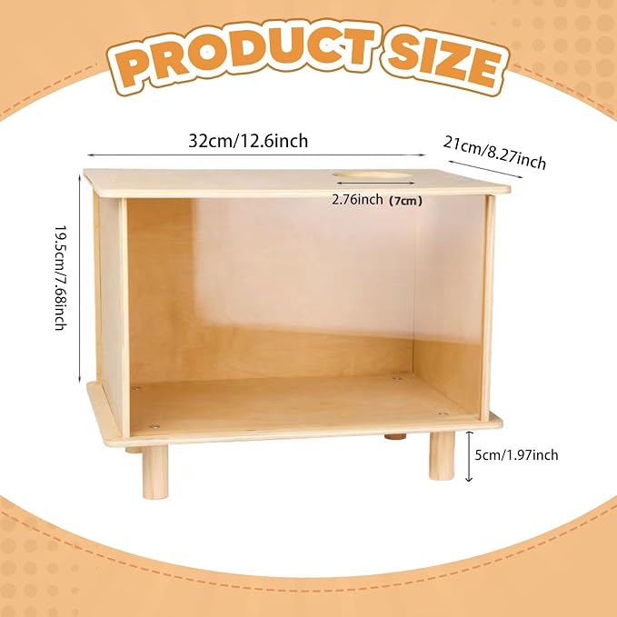 Hamster Digging Box Wooden Burrow Container Sand Bath with Transparent Window Sturdy Wood Construction Suitable for Gerbils Mice Small Pets, Large