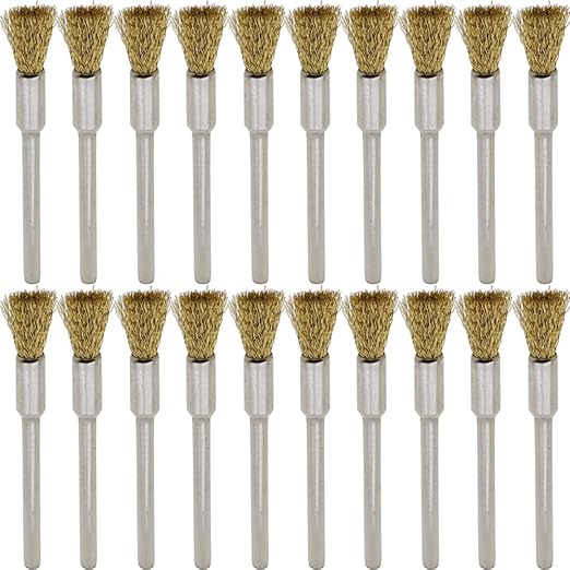 20PCS Brass Wire Brushes - Metal Rust Removal, Cleaning, and Polishing - 5mm Diameter, 1/8″ (3mm) Shaft - Removes Burrs, Dust, and Oxide Layer - Handles Rough Surfaces - Rotary Tool Accessories